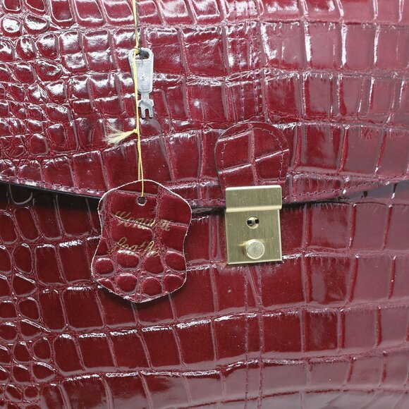 Vintage Croco Grain Leather Briefcase Bag Top-Handle Locking Front Oxblood - Picture 9 of 11